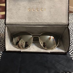 PRADA • Pale gold round mirrored sunglasses